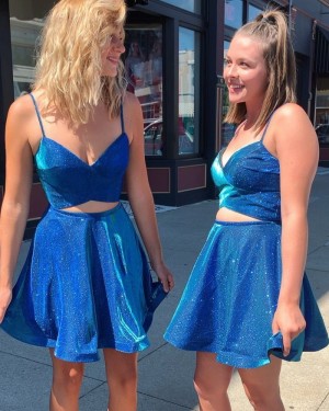 Royal Blue A-line Spaghetti Straps Cutout Homecoming Dress HD3552