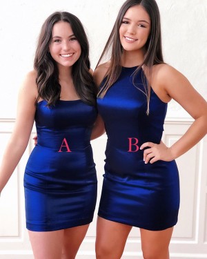 Tight Royal Blue Simple Strapless Satin Homecoming Dress HD3555