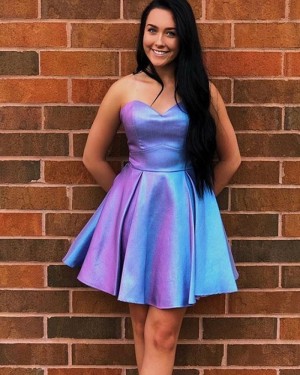 Simple Pleated Satin Sweetheart Homecoming Dress HD3584