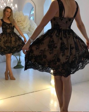 A-line Square Black Lace Homecoming Dress HD3585