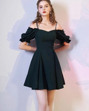 Black Chiffon Cold Shoulder Short Homecoming Dress with Short Sleeves HD3611