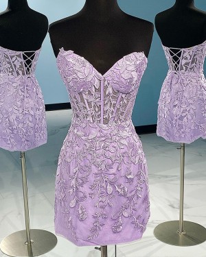 Lace Applique Light Purple Sweetheart Bodycon Homecoming Dress HD3685