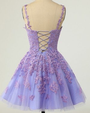 Lavender Lace Applique Tulle V-neck Homecoming Dress HD3742