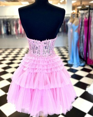 Pink Lace Bodice Ruffled A-line Sweetheart Homecoming Dress NHD3742