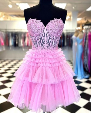 Pink Lace Bodice Ruffled A-line Sweetheart Homecoming Dress NHD3742