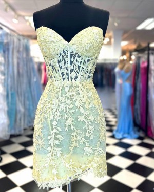 Sweetheart Lace & Beading Light Yellow Tight Homecoming Dress with Tulip Skirt NHD3743