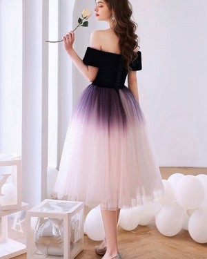Ombre Off the Shoulder Tulle Knee Length Graduation Dress HD3819