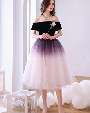 Ombre Off the Shoulder Tulle Knee Length Graduation Dress HD3819