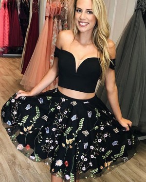 Floral Printed Short Off the Shoulder Two Piece Formal Dress HDQ3431