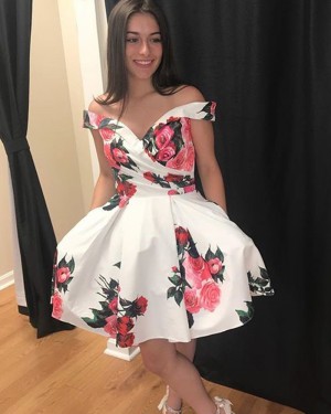 Floral Print Off the Shoulder Homecoming Dress HDQ3435