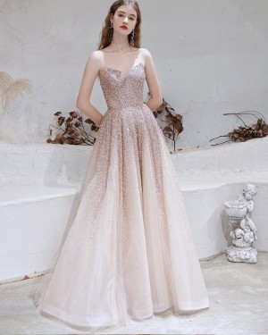 Rose Gold Sweetheart Sequin Tulle Evening Dress with Tulle Cape HG991021