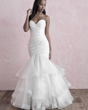 Sweetheart Ruffled Mermaid White Wedding Dress NWD2123