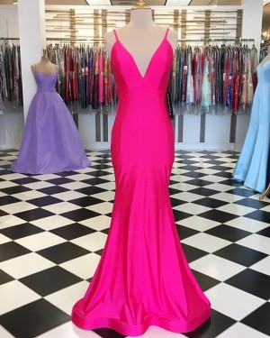 Simple Mermaid Spaghetti Straps Blushing Prom Dress PD1643