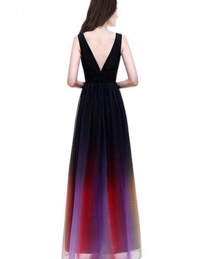 Ombre Chiffon Deep V-neck Long Formal Dress PD1681