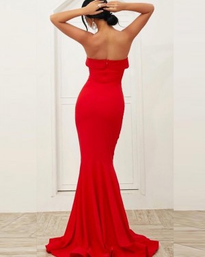 Simple Red Strapless Mermaid Satin Prom Dress PD1720