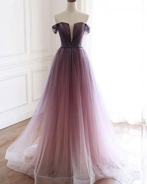 Ruched Tulle Ombre Off the Shoulder Bridesmaid Dress PD1780