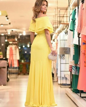 Chiffon Pleated Off the Shoulder Yellow Prom Dress PD1792