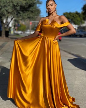 Cold Shoulder Gold Satin Simple Prom Dress PD2012