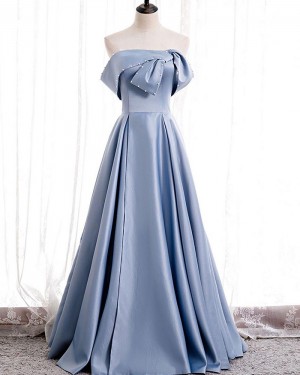 Knitted Body Light Blue Strapless Satin Evening Dress PD2073