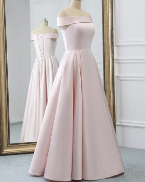 Simple Satin Strapless Neckline Pearl Pink Evening Dress PD2076