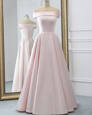 Simple Satin Strapless Neckline Pearl Pink Evening Dress PD2076