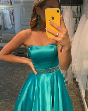 Simple Satin Strapless A-Line Prom Dress With Beading Waist PD2178