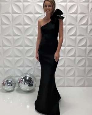 One Shoulder Satin Simple Black Mermaid Prom Dress  PD2204