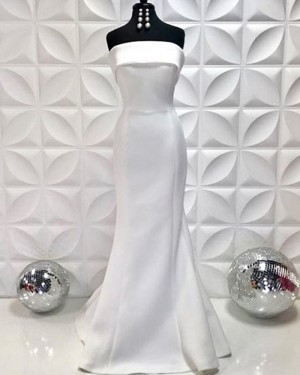 Strapless White Satin Simple Mermaid Prom Dress PD2234