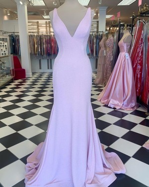 Pearl Pink V-Neck A-Line Mermaid Prom Dress PD2264