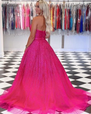 Sequin Strapless Fuchsia Tulle Formal Dress PD2280