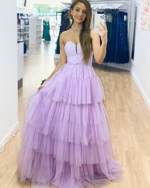 Lavender Tulle Sweetheart Formal Dress with Layered Skirts PD2328