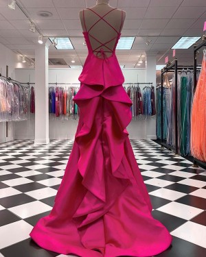 Spaghetti Straps Fuchsia Satin Mermaid Simple Prom Dress PD2338