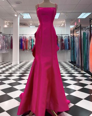 Spaghetti Straps Fuchsia Satin Mermaid Simple Prom Dress PD2338