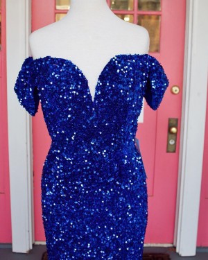 Royal Blue Sequin Mermaid Off the Shoulder Prom Dress PD2347