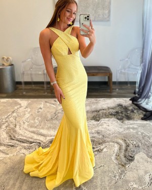 Beading Yellow Crisscross Mermaid Prom Dress PD2371