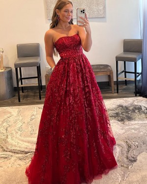 2024 Womens Sequin Split Red Dress Wedding Prom Ball Party Long Strapless  Dress