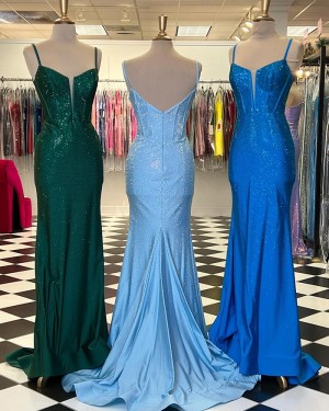 Spaghetti Straps Mermaid Beaded Rhinestones Prom Dress PD2453