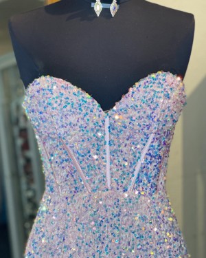 Light Blue Sequin Sweetheart Mermaid Prom Dress PD2487