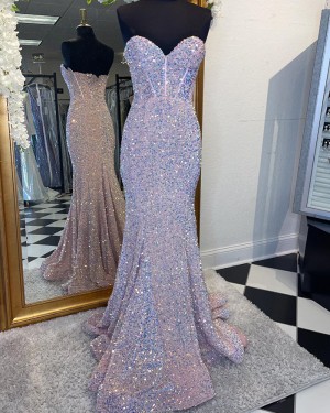 Light Blue Sequin Sweetheart Mermaid Prom Dress PD2487