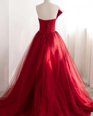 Elegant Asymmetric Red Ruched Evening Dress PD2501