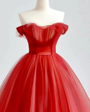 Red Tulle Off the Shoulder Evening Dress PD2503