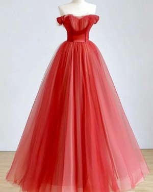 Red Tulle Off the Shoulder Evening Dress PD2503