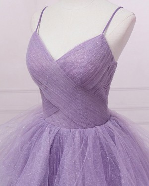 Elegant Lavender Ruffled Spaghetti Sparkle Evening Dress PD2506