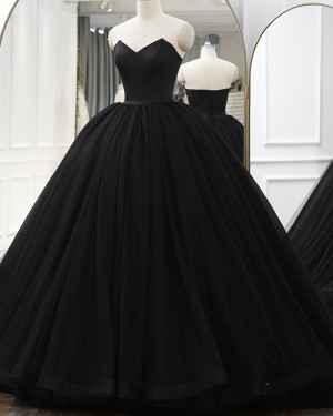 Simple Satin Black Sweetheart Ball Gown Evening Dress PD2515