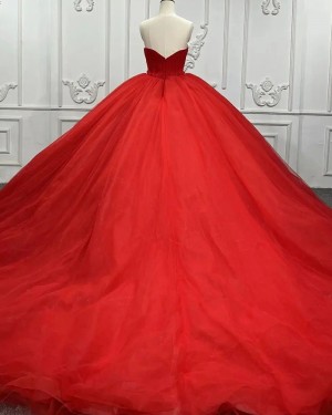 Sweetheart Tulle Red Simple Ball Gown Evening Dress PD2526