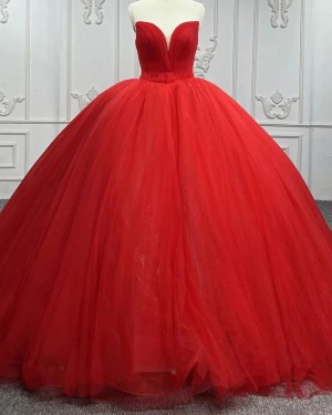 Sweetheart Tulle Red Simple Ball Gown Evening Dress PD2526