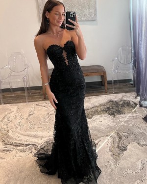 Black Sequin Lace Applique Sweetheart Mermaid Prom Dress PD2590