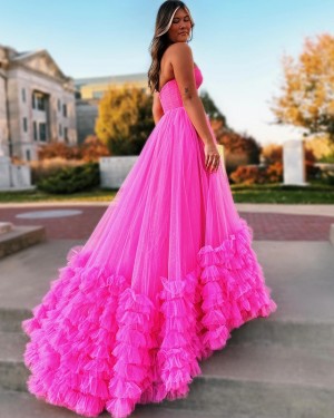 Special Pink Tulle Ruffled Strapless Prom Dress PD2593