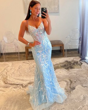 Special Sequin Spaghetti Straps Lace Mermaid Prom Dress PD2601