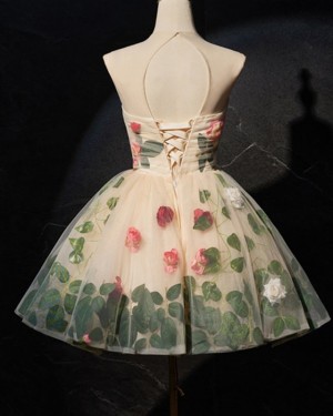 Floral Cute Jewel Neckline Short Party Dress with 3D Flowers PD2608
